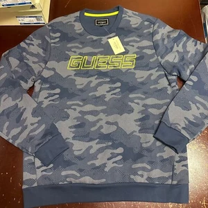 Guess Mens Silver Camo Print Boniface Fleece Crew Neck Pullover Sweatshirt Sz L - Picture 1 of 4