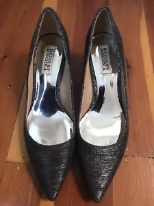 Badgley Mischka gray metallic jeweled pointed kitten heels shoes Sz 7 37 $245 - Imagen 1 de 6