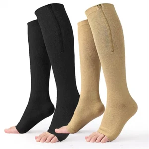 Knee High Open Toe Varicose Vein Swollen legs 15-20 mmHg Compression Socks US - Picture 1 of 20