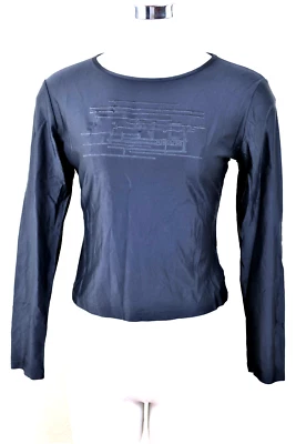 Camisa Top Blusa Pequeña FENDI Logo Negra Nylon Manga Larga 0 2 3 4 Foto 1 de 4