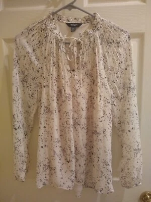 Blusa forrada Simply Vera Wang XS manga larga crema con salpicaduras grises negras Foto 1 de 4