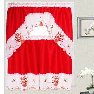 Küchenvorhang 3 Stück Deko Weihnachten Design bestickt rot Jingle Bell - Bild 1 von 6