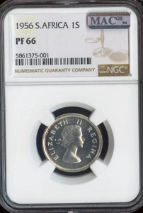 Chelín de plata Sudáfrica 1956 a prueba de calidad NGC PF66 - Imagen 1 de 2