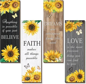 4 Pcs Sunflower Wall Decor Inspirational Sunflower Kitchen Decor and Accessories - Picture 1 of 12