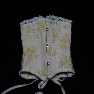 Antique French Boned Corset for French or German Bisque Doll Brocade Fabric NICE - Picture 1 of 7