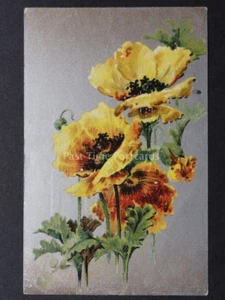 Poppies Postcard on Silver, Yellow Poppies c1909 by B.B.London Series 14 - Picture 1 of 2