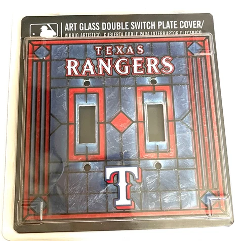 MLB Texas Rangers Art-Glass Double Switch Plate Cover Cover