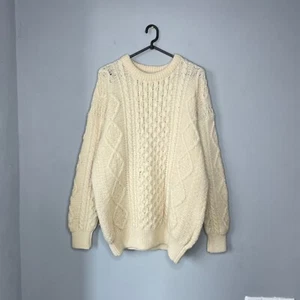 Blarney Woollen Mills Ivory Wool HeavyCableKnit Weater Size L-XL Made in Ireland - Picture 1 of 9