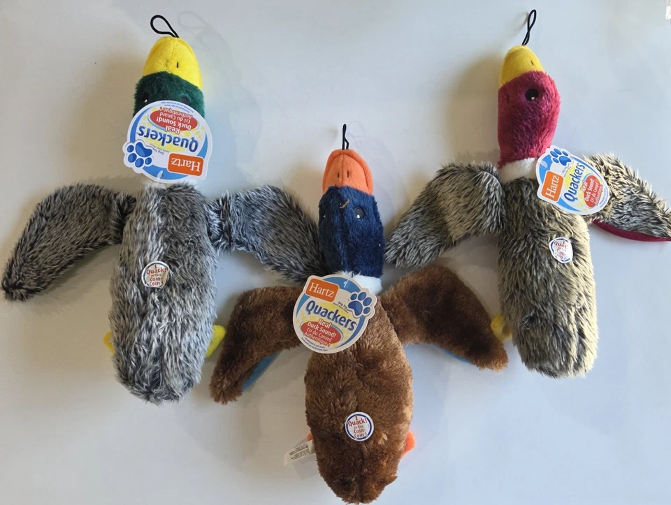 LOTE DE 3, Hartz Nature's Collection Quackers Peluche Pato Perro Juguete Grande, TOTALMENTE NUEVO Foto 1 de 4