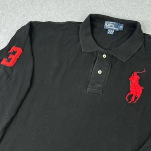Vintage 90s Polo Ralph Lauren Mens 4XL Black Big Red Pony Embroidered Rugby LS - Picture 1 of 6
