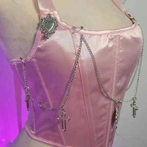 E-Girls Grunge Y2K Halter Camisole TOPS Harajuku Chain Cross Emo Goth Punk Rock - Picture 1 of 14