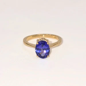 1.7ct Natural Oval Tanzanite Solitaire Ring 18K Yellow Gold - Picture 1 of 7