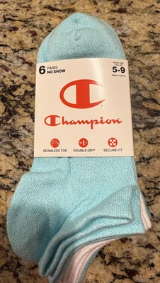 NOVAS Meias Champion - 6 Pares de Meias No Show - Sapato Tamanho 5-9 - Imagem 1 de 4