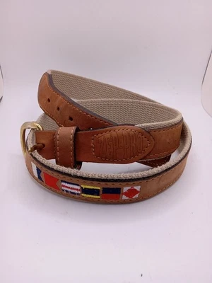 Zeppelin Brand Belt Nautical Sailing Flags Preppy Summer Leather Size 36 - Image 1 of 3