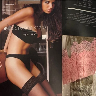 Nuevo RARO Victoria’s Secret Glamour Encaje Hasta el Muslo Pierna Desnuda Dulce Rosa Encaje C Foto 1 de 4