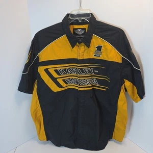 Harley Davidson Motorcycles Black Yellow Embroidered Button Front Mens XXL - Picture 1 of 6