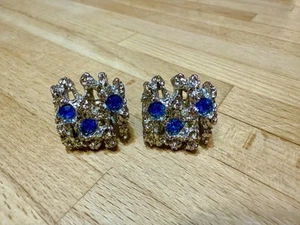 Swank Vintage Silver Tone Brutalist Blue Rivoli Jewels Cufflinks - Picture 1 of 2