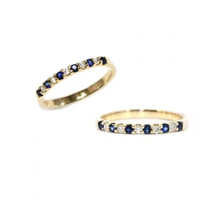 Blauer Saphir runder 0,16 Karat Ring Band in 14 Karat Gelbgold mit Diamant (49468) - Bild 1 von 5