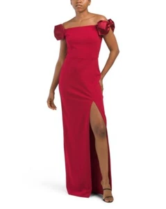 AIDAN AIDAN MATTOX Off The Shoulder Bow Gown With Front Slit (size 14) - Picture 1 of 2