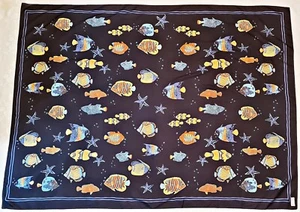 VINTAGE AUTHENTIC TCM ANIMAL TROPICAL FISHES BLUE ORANGE PAREO BEACH SCARF - Picture 1 of 4