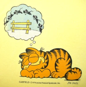 Vintage T-Shirt Nightgown Garfield Sleeping Size XS/S 70s 80s Yellow Sleep Shirt - Picture 1 of 7