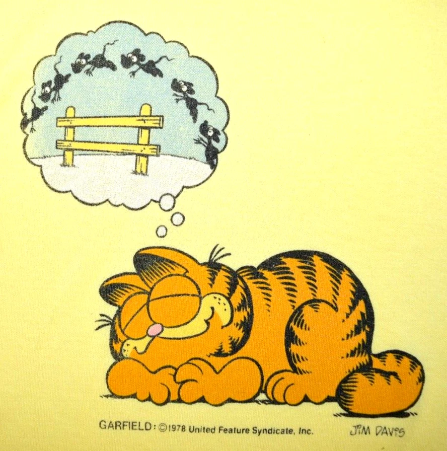 Camiseta Vintage Camisón Garfield Dormir Talla XS/S 70s 80s Amarillo Camisa para Dormir Foto 1 de 4