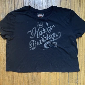 Harley Davidson Black Crop Top Tee Womens Medium Tight Fit Stretch Belly Shirt - Picture 1 of 7