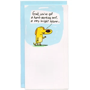 Funny GRADUATION Card, FOR GRAD by American Greetings, Gift Holder, Yellow Dog - Picture 1 of 6