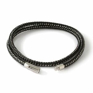 Design Clasp Stainless Steel Leather Necklace Braided Bracelet Silver Wristband