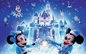 DISNEY CHRISTMAS CASTLE MINNIE AND MICKEY MOUSE 24X36 Inch POSTER, Disneyland - Bild 1 von 2