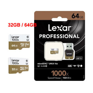 Lexar Professional 1000x 32GB 64GB MicroSDXC Memory Card + USB Reader
