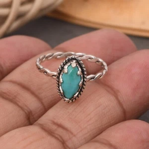925 Sterling Silver Twisted Ring With Natural Kingman Turquoise Gemstone Jewelry - Picture 1 of 9