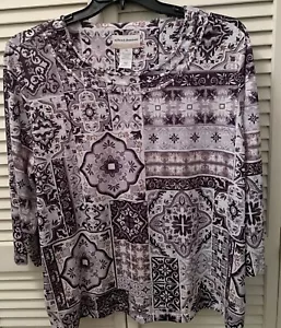 Alfred Dunner Black, Gray, Tan & White Geometric 2x Blouse Top - Picture 1 of 3
