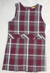 Girls R/K Burgundy & Gray Plaid Uniform Jumper Dress Reg. &plus Sizes 4 - 12 1/2 - Picture 1 of 6