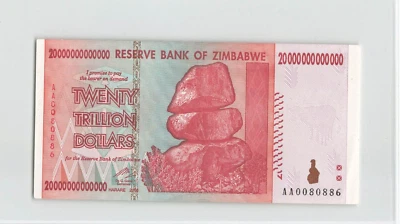 ZIMBÁBUE 20 trilhões de dólares 2008, P-89, curva central Choice AU, AA0080886. A3 - Imagem 1 de 2