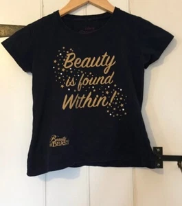 Girls Navy Beauty And The Beast T Shirt - Picture 1 of 2