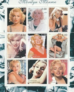 Marilyn Monroe s/s 9 stamps; Tadjikistan 2000; MNH - Picture 1 of 1