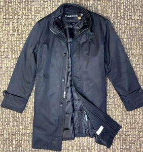 Calvin Klein Jacket Trench Coat Button Up Zip Up Collar Buckle 40R men’s Black - Picture 1 of 23
