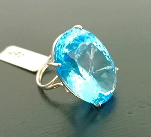 Anillo Mujer Oro Blanco 18KT 750 Solitario Piedra Topacio Azul Aniversario - Imagen 1 de 3