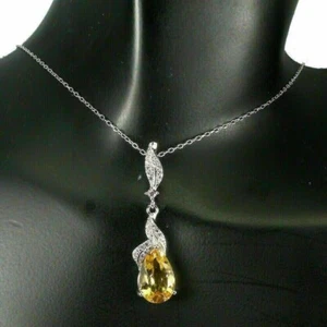 Sterling Silver Pendant Citrine Genuine Natural Mined Gem With Chain - Picture 1 of 24
