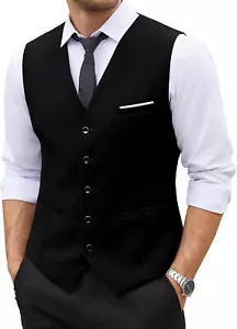 COOFANDY Men's Casual Dress Suit Vest Slim Fit Business Formal Waistcoat Vest - Picture 1 of 25