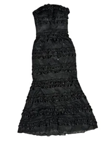 Mari Lee By Madeline Gardner Black Long Gown Sz 7/8 Full Tie Corset Back Mermaid - Picture 1 of 13