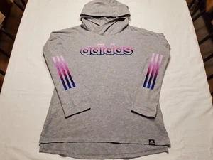 ADIDAS Girls Lightweight Hoodie XL 16 Gray Hooded Pullover L/S Shirt Logo EUC!! - Picture 1 of 15