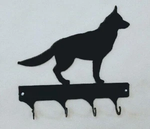 German Shepherd Full 4 Hook Leash Holder Black Wrought Iron Look Made in USA - Picture 1 of 1
