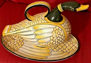 Vintage Mid-Century Italian Majolica Ceramic Hand Painted Lidded Duck Tureen - Picture 1 of 12