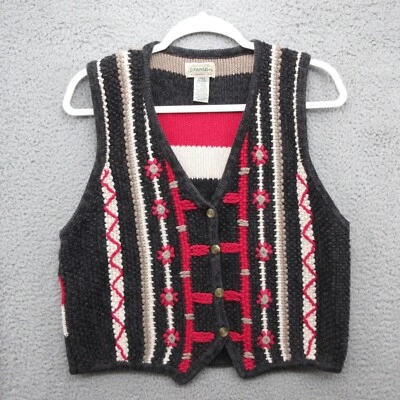 St Johns Bay Vintage Suéter Chaleco Cárdigan Mujer L Bordado Rayas Negro Rojo Foto 1 de 4