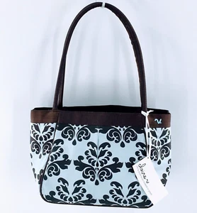 Clare V Purse Blue Brown Silk Petit Tote Damask French Provincial Small Shoulder - Picture 1 of 19