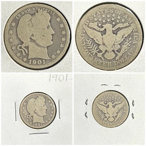 1901 Philadelphia 25C Silver Barber Quarter - Free Shipping Cover