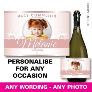 PERSONALISIERTER Champagner PROSECCO Fotoflasche Etikett Erstkommunion Rose 157 - Bild 1 von 6