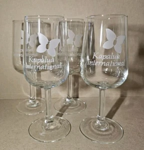 (4) RARE Kapalua International Wine Beer Glass Maui Hawaii 7 3/4" Etched Set 4 - Picture 1 of 6